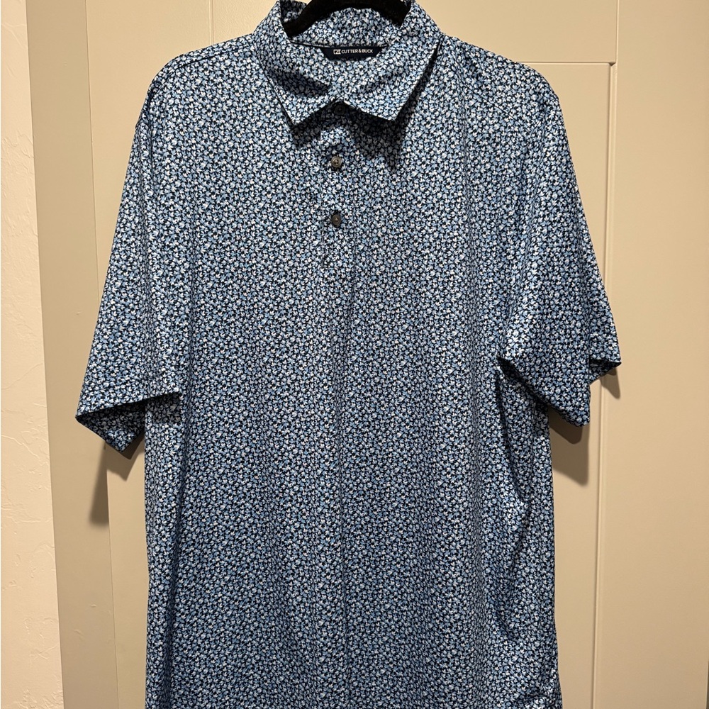 Men's Blue Floral Patterned Polo Shirt C&B